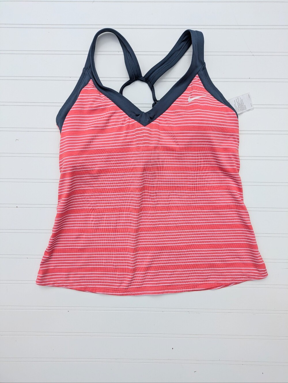 Nike Red Striped Workout Top With Padded Shelf Bra